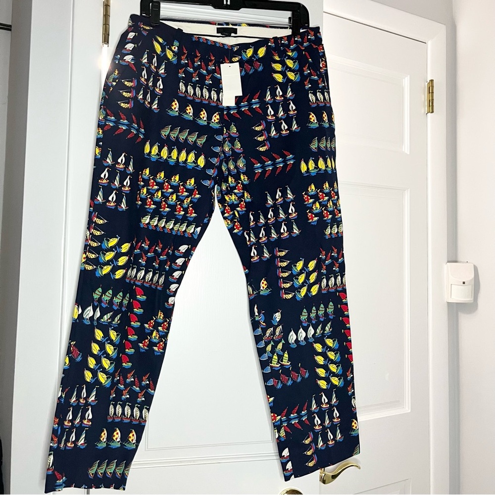 J. Crew Collection Navy Sailboat Print Cropped Pants - Picture 2 of 7